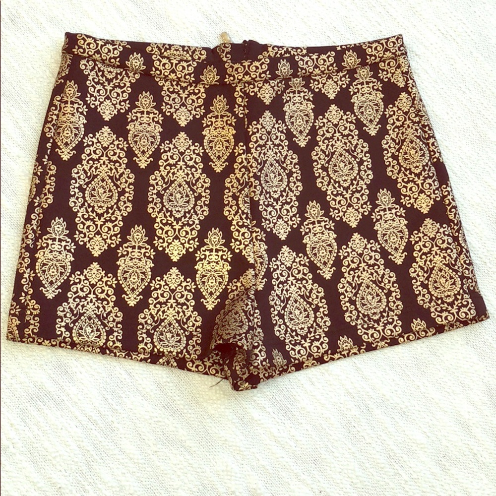 Black and gold brocade shorts
